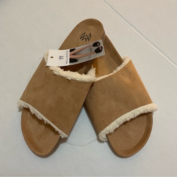 - 𝅺Malvados Meg Faux Microsuede Shearling Slide With Molded Corkbed - Picture 2 of 8